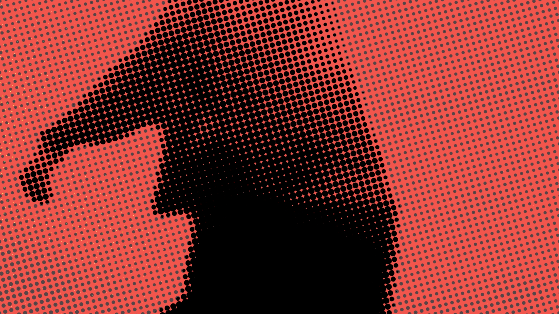 Halftone-dotted black profile silhouette on a coral ground