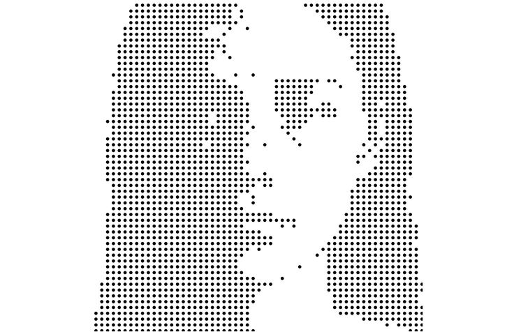 A profile of a face built from a regular grid of black dots