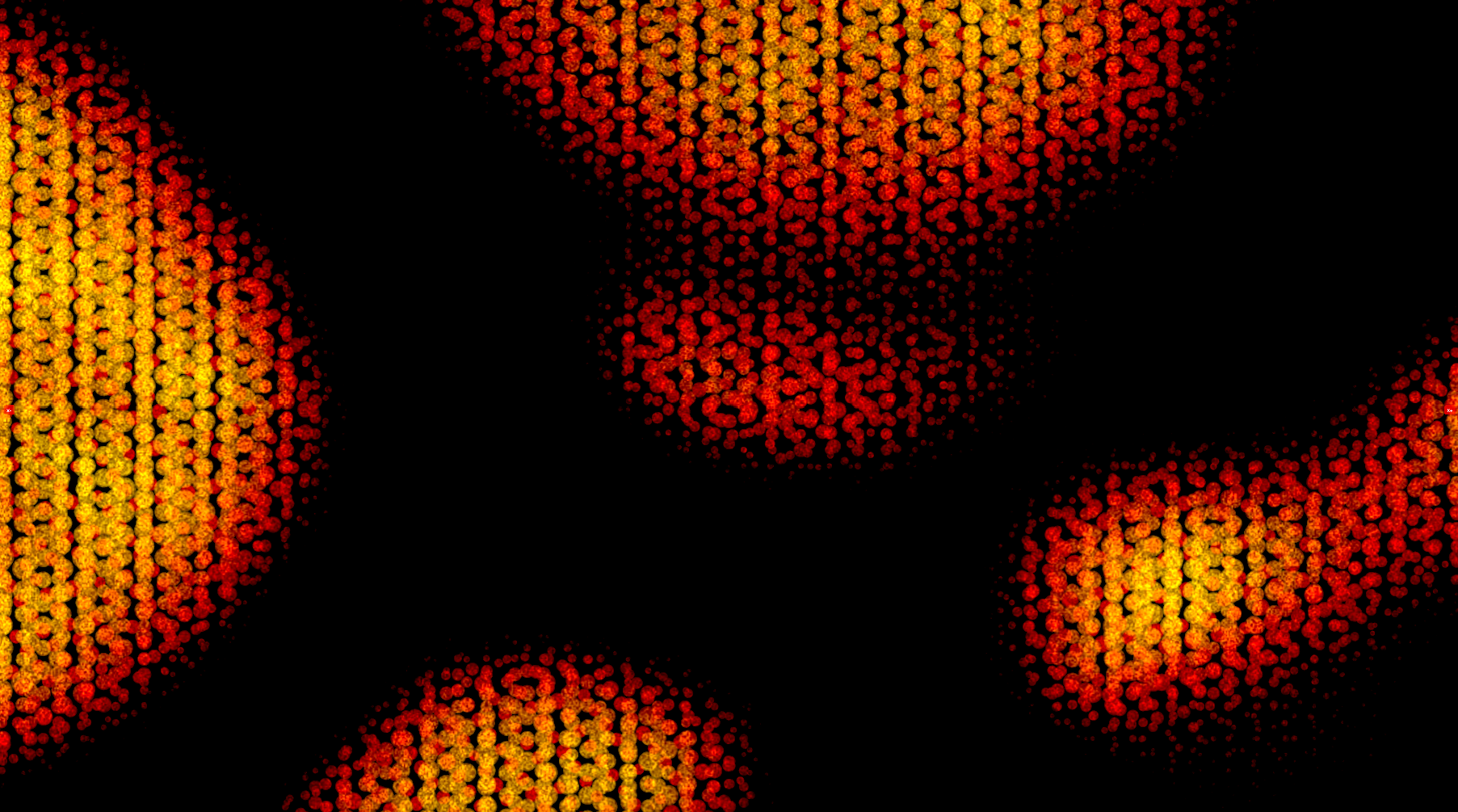 Glowing orange fire orbs rendered in our halftone dot texture on black
