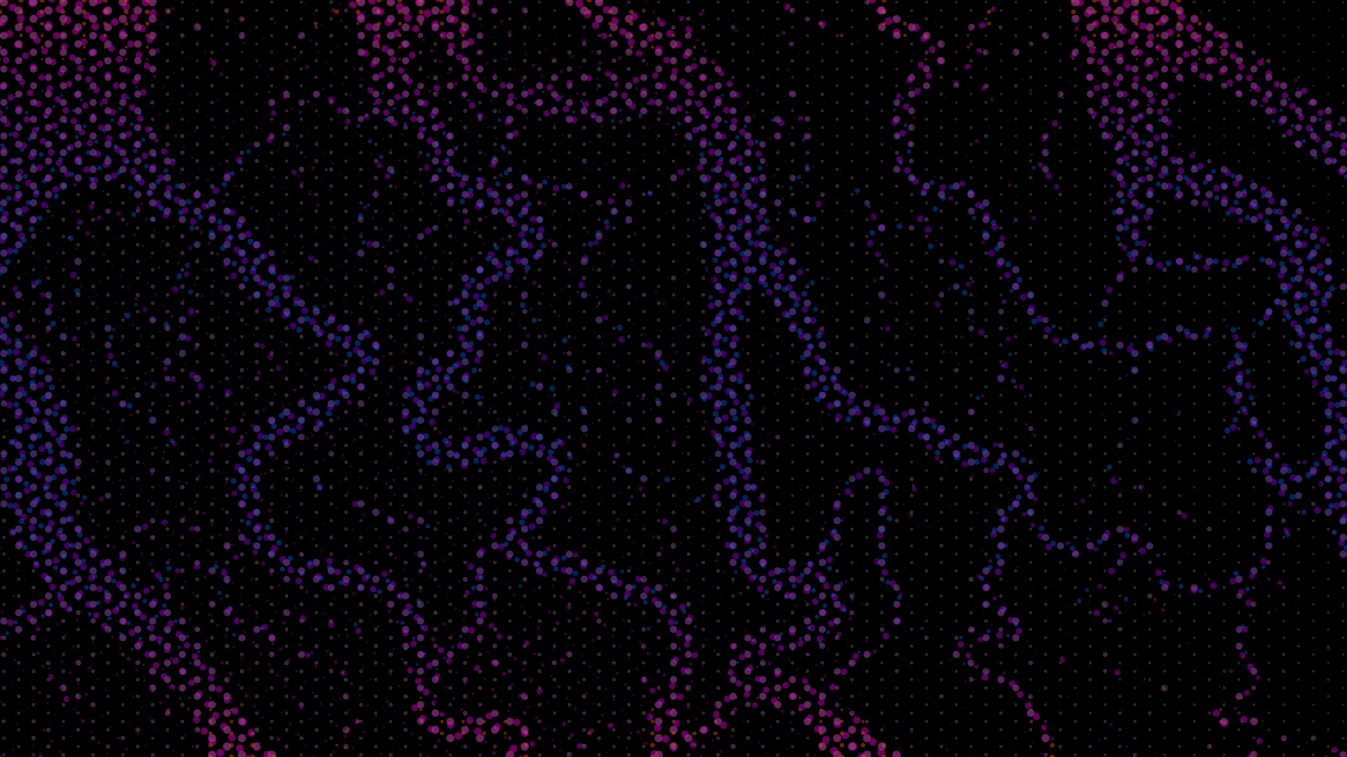 Flowing river-like channels rendered in pink and blue halftone dots on black