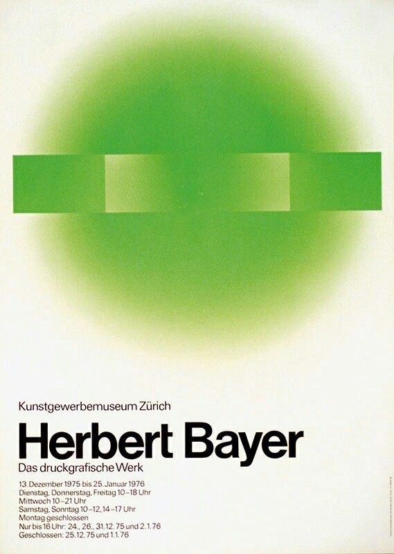 Herbert Bayer poster with a soft green glow behind a horizontal bar