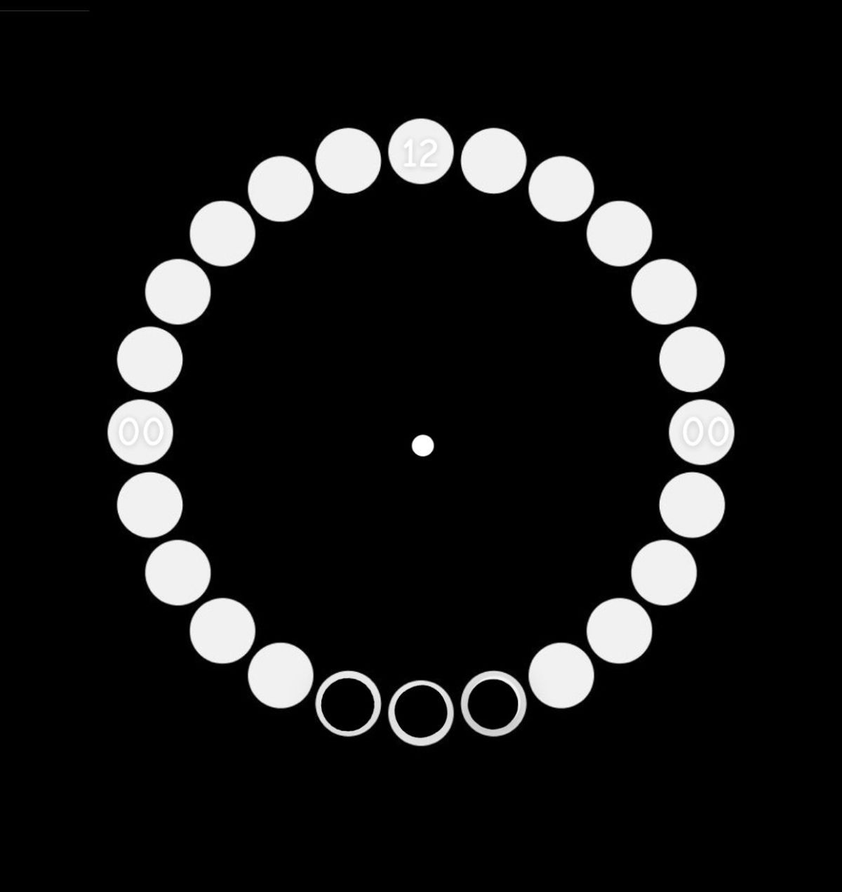 A ring of white dots forming a countdown clock face on black