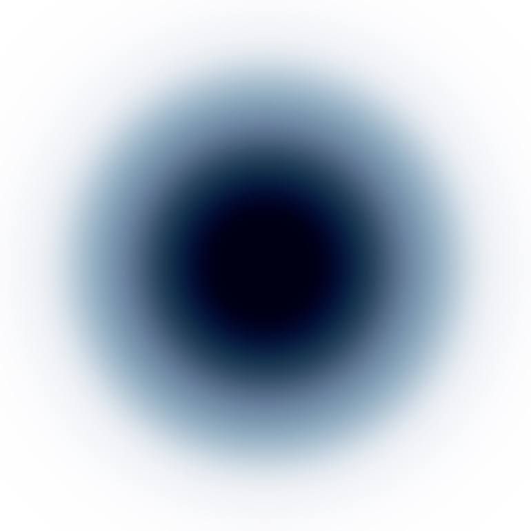 A dark blue-black orb glowing softly against white, like a black hole