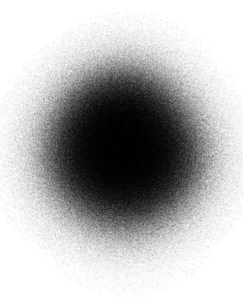 A dense stippled black void dissolving into white at its edges