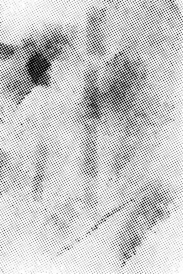 Sparse grey halftone with scattered ink-blot clusters on white