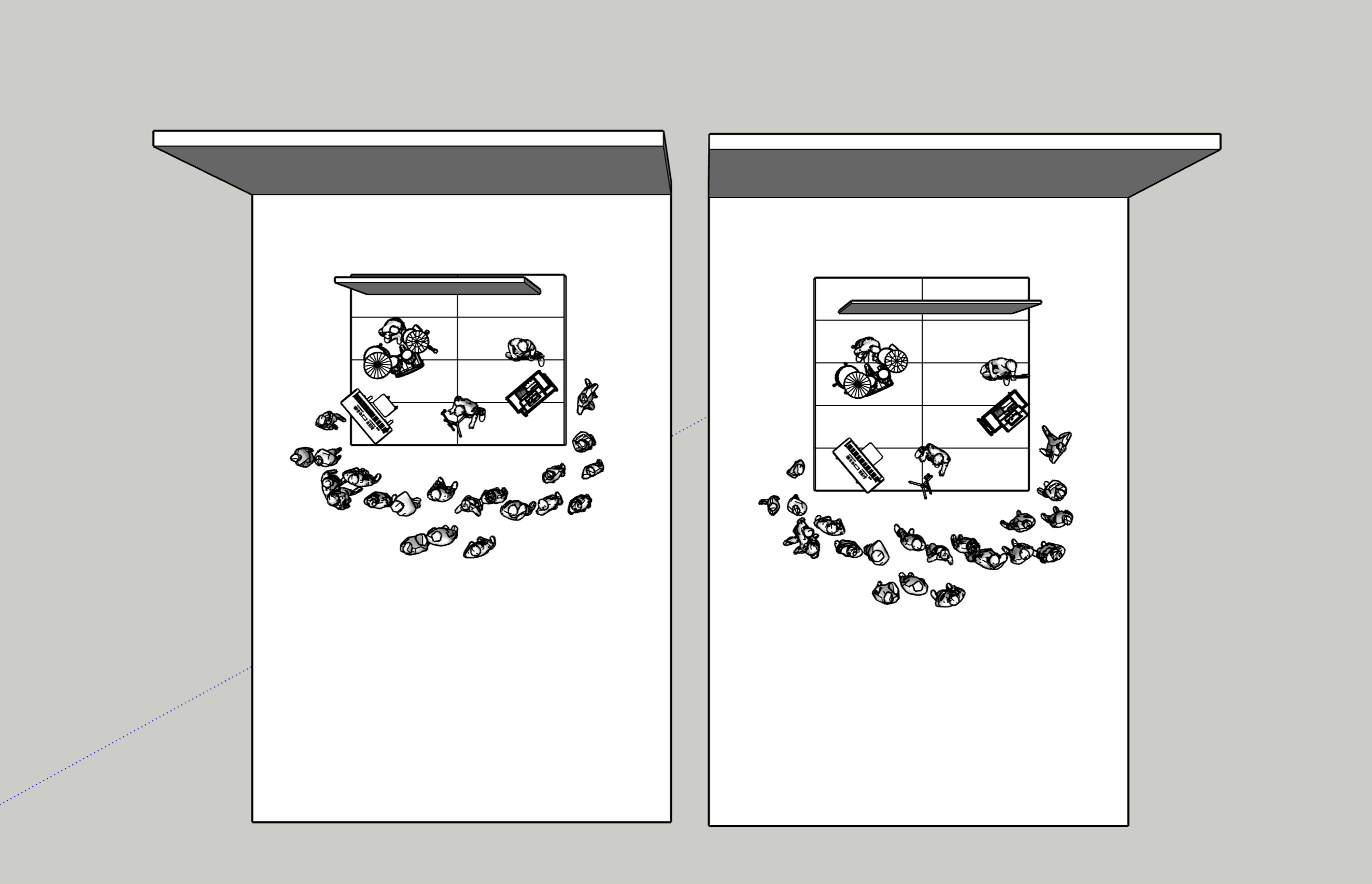 Two top-down stage plans side by side comparing footprint options