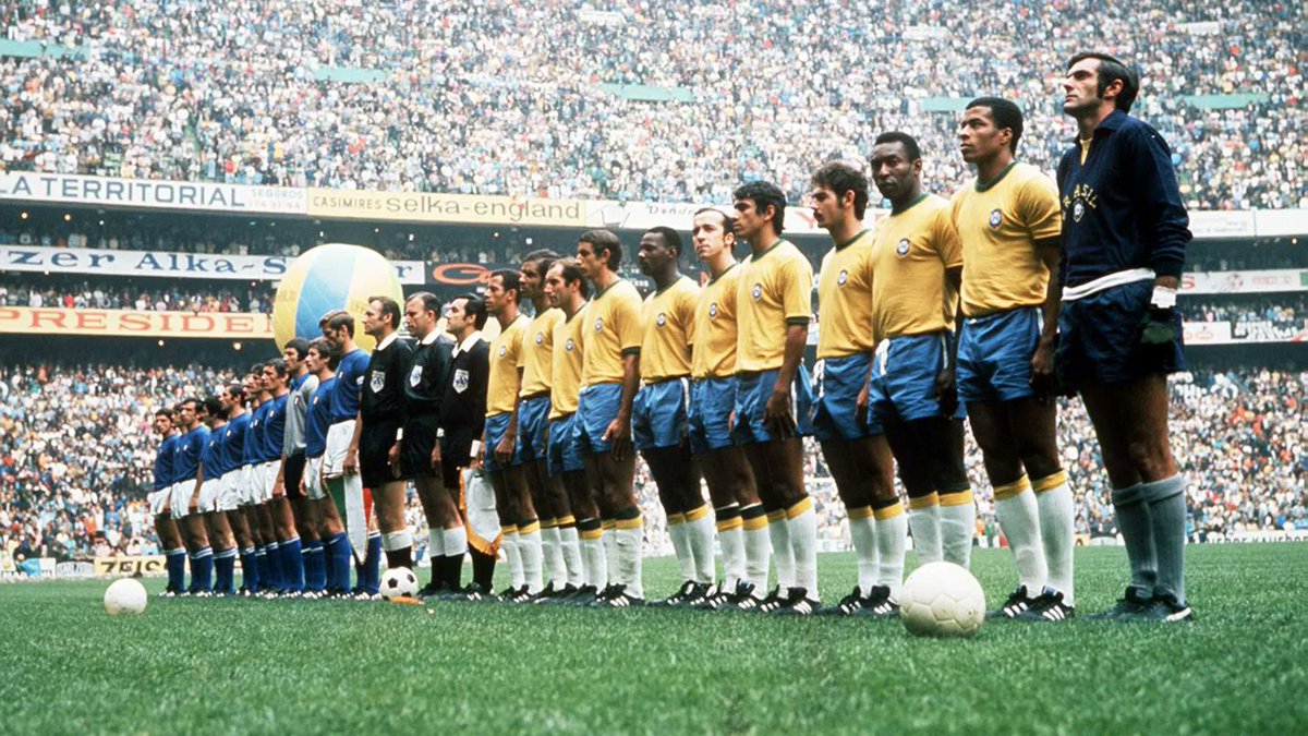 Brazil and Italy lining up before the 1970 World Cup final, early colour broadcast