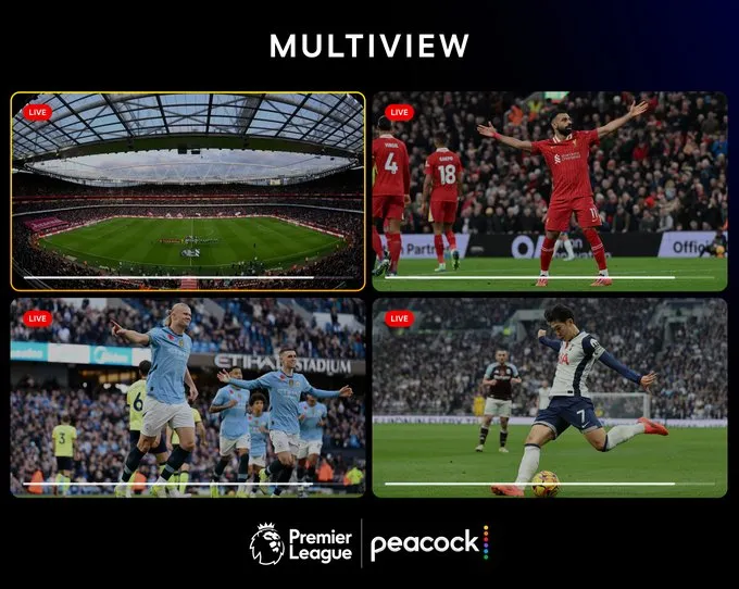 Premier League multiview on Peacock — four HD streams simultaneously