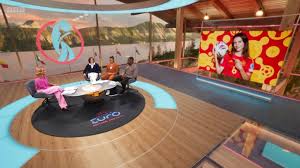 BBC Euro 2020 virtual studio — panel of presenters on virtual alpine set
