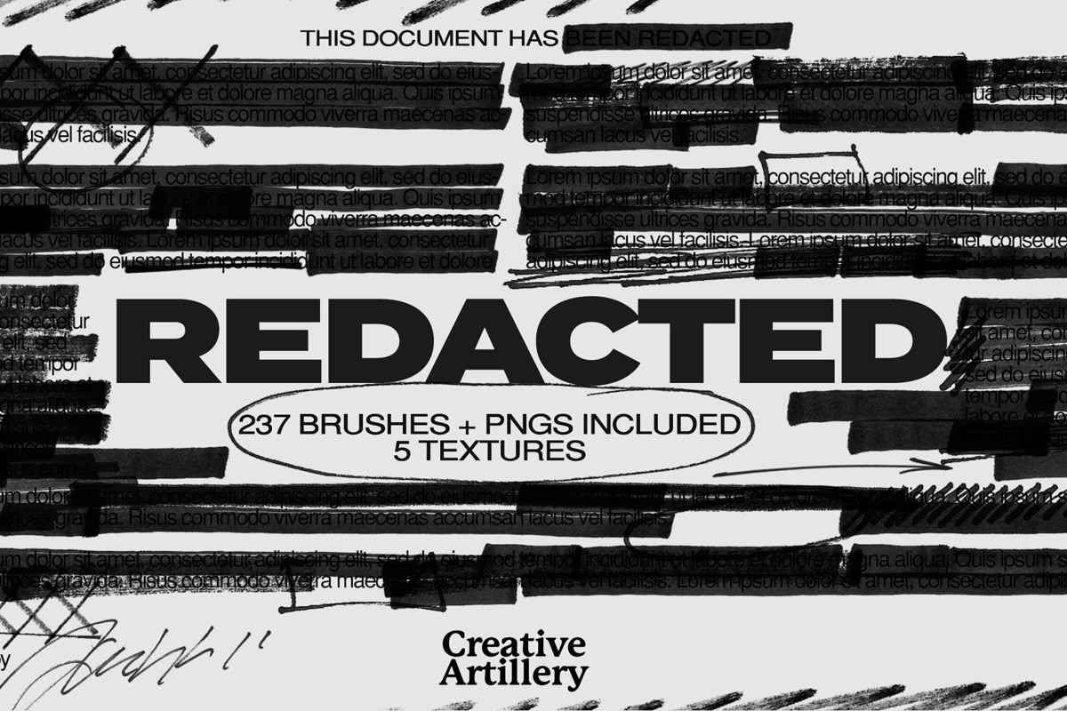 Graphic treatment — "REDACTED" text over heavily marked-up document